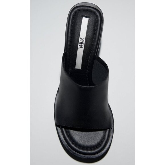 Zara Shoes - Zara Women's Black Leater Peep Toe Slip On Heel Sandals SZ 41/ US 10